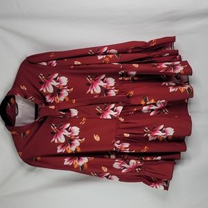 Shein Curve red long sleeve floral red top sz 1xl